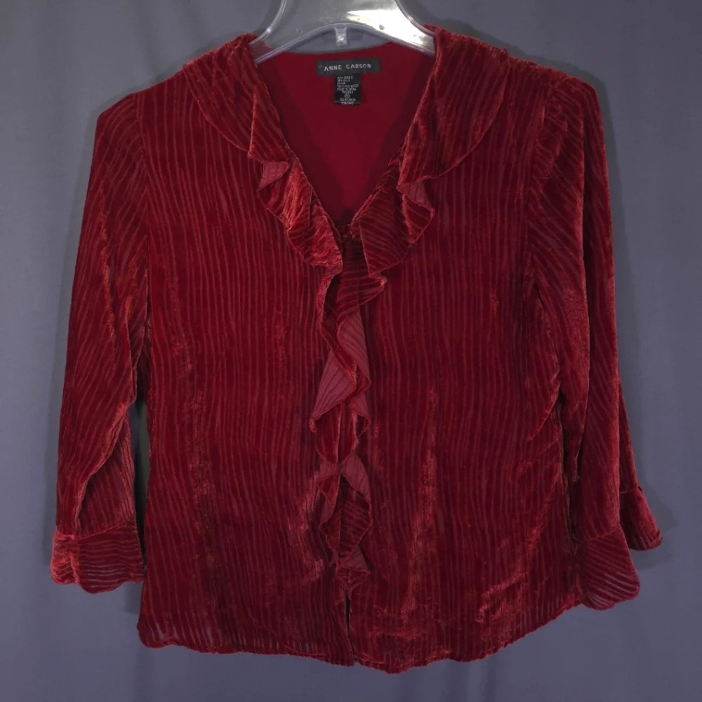 Anne Carson Velvet Burnout Ruffle Blouse Size Med VTG WhimsiGoth 90s Y2K